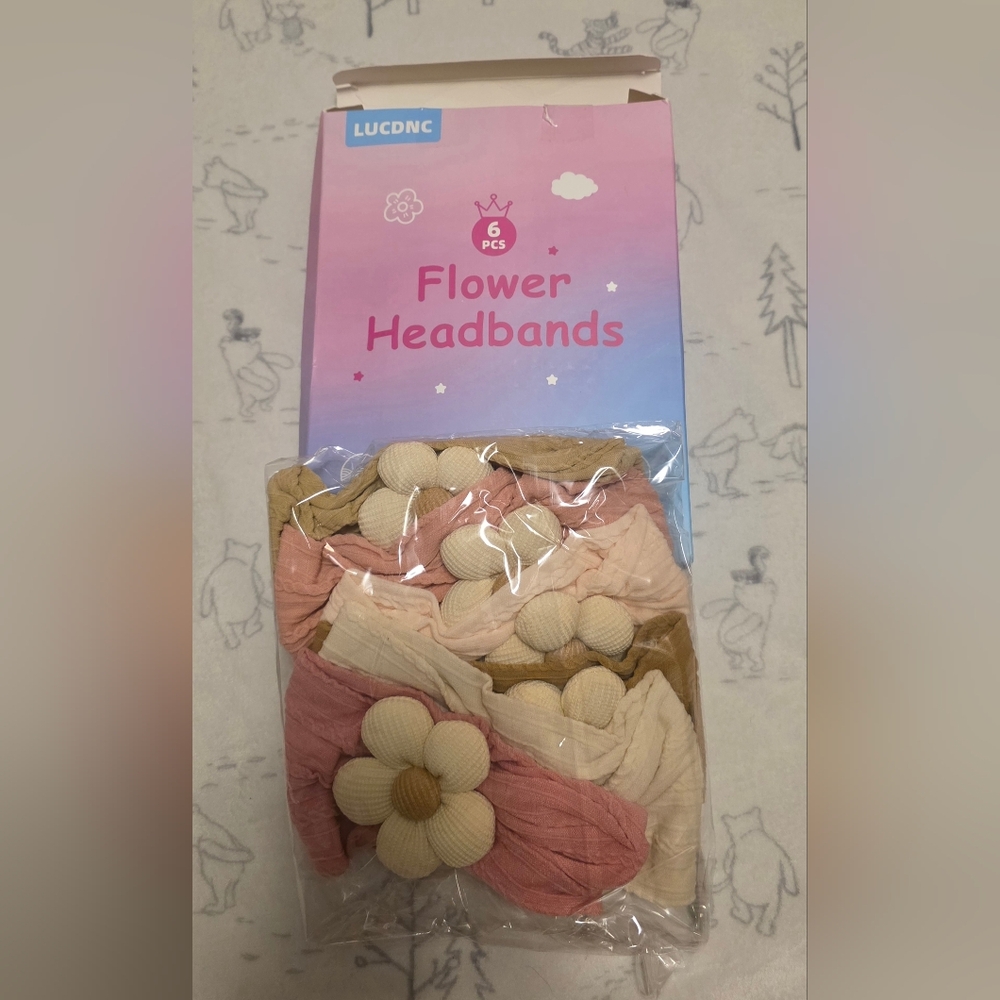 6 pcs Flower Headbands Set for Kids - Pink & Cream